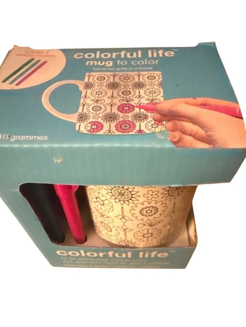 Mug To Color Colorful Life 11 Oz Stoneware W/ 3 Ceramic Markers Flowers Easter